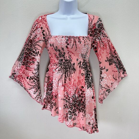 Tops - Vtg Y2K Fairy Top Size M Smocked Asymmetric Bell Sleeve Whimsi Ethereal Dainty